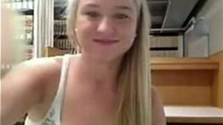 Sexy Blonde Busty Teen masturbates in public library porn video